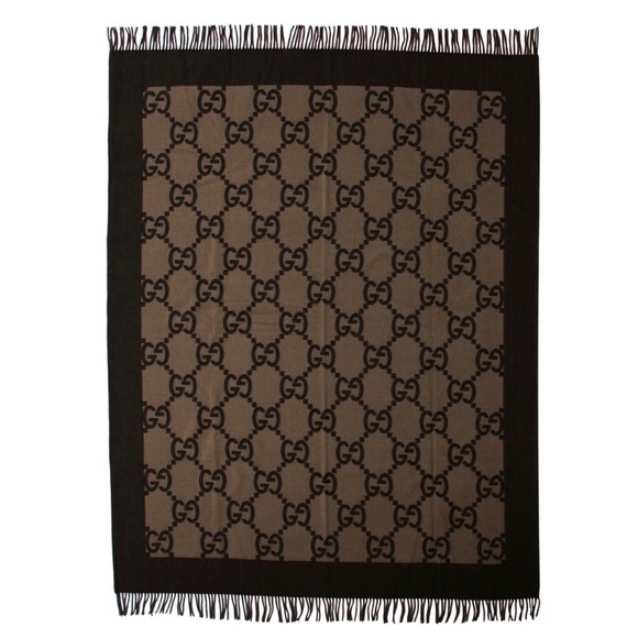 GUCCI GG Logo Printed Wool Fringed Blanket - Picture 4 of 6